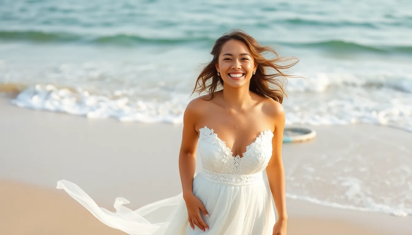 15 Stunning Beach Wedding Dress Ideas for Your Dream Seaside Ceremony 14 15 Stunning Beach Wedding Dress Ideas for Your Dream Seaside Ceremony 13