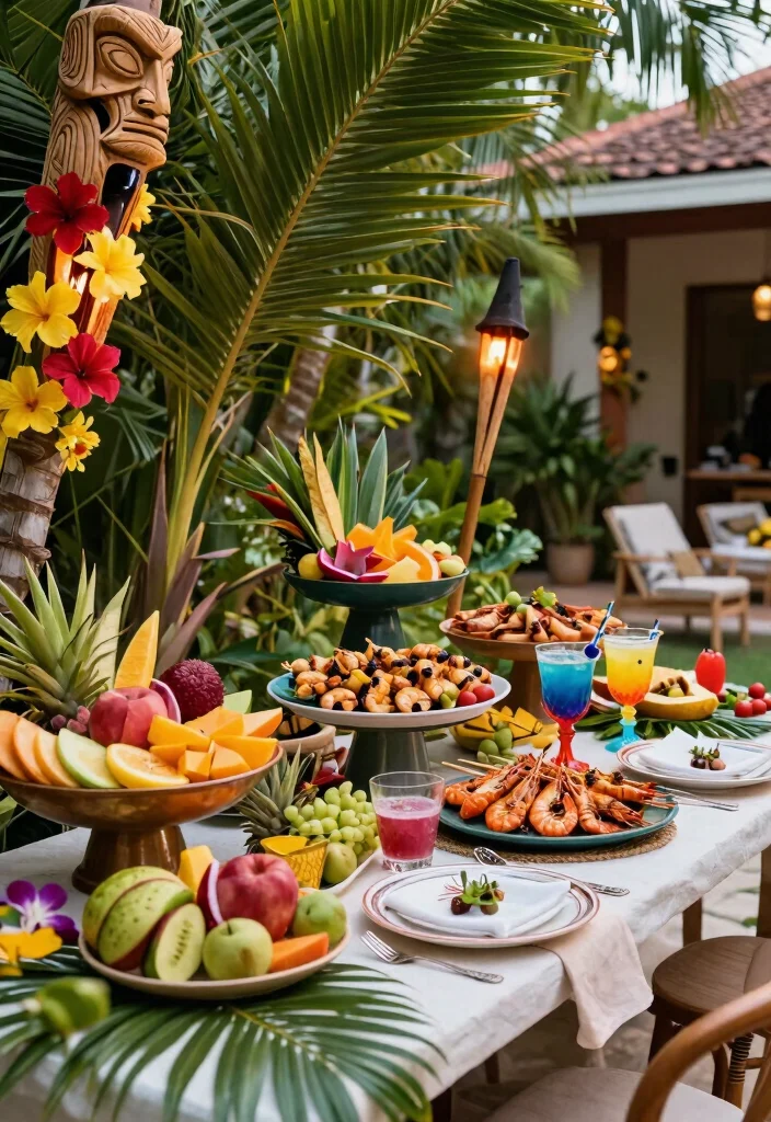 10 Backyard Rehearsal Dinner Ideas for Cozy Relaxed and Outdoor Celebrations - 6. Tropical Paradise Aesthetic 1