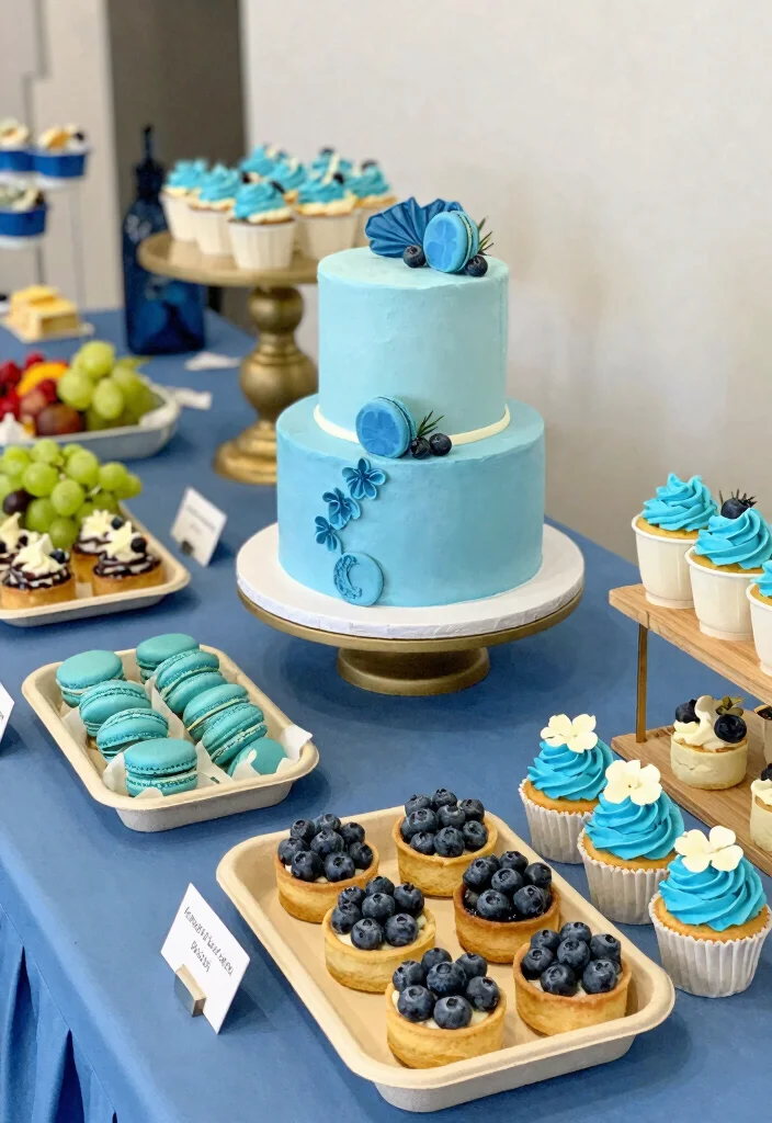 10 Blue Bridal Shower Ideas for Calm Elegant and Modern Decor Themes - 2. Blue-Themed Dessert Table 1