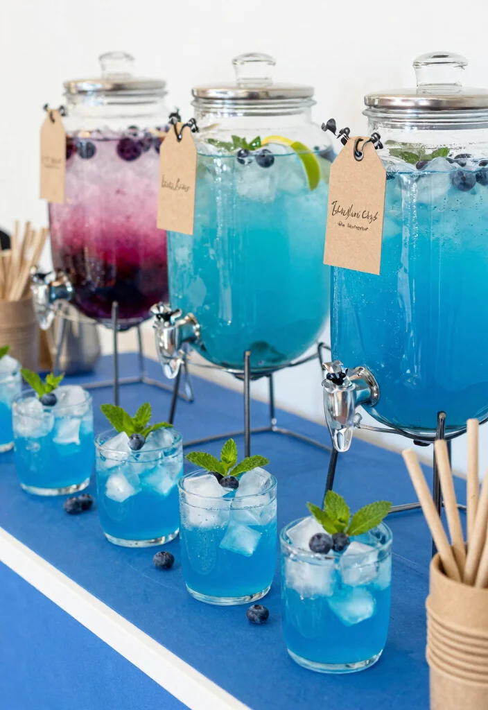 10 Blue Bridal Shower Ideas for Calm Elegant and Modern Decor Themes - 7. Blue Drink Station 1