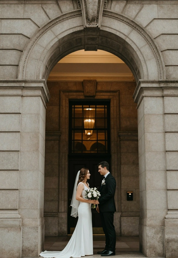 10 Courthouse Wedding Photo Ideas for Stylish Timeless Captures - 5. Romantic Under the Arch 1