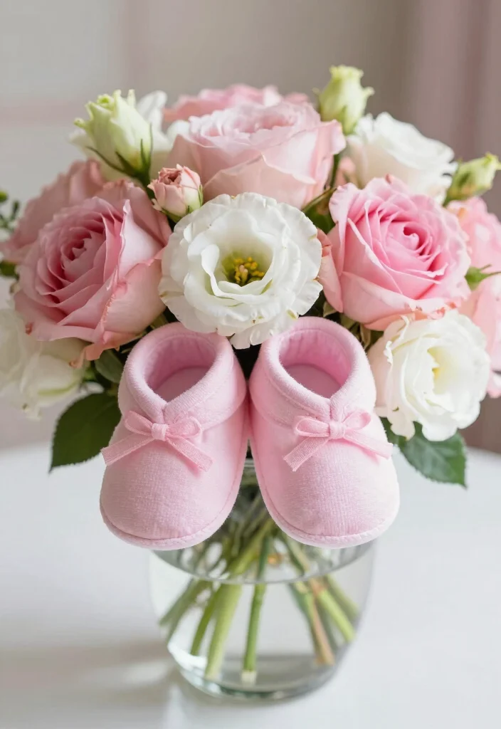 10 Here Comes the Son Centerpiece Ideas for Sweet Sunny Baby Shower Decor - 6. Baby Booties and Blooms 1