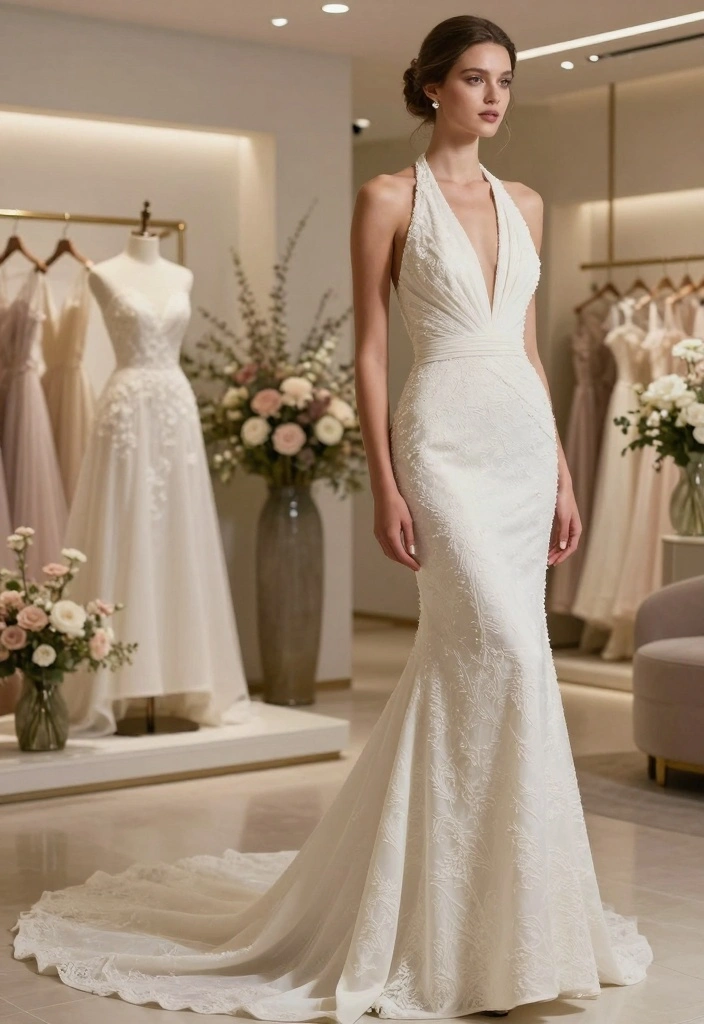 10 Minimalist Wedding Dress Styles for Clean Modern and Chic Elegance - 10. Exquisite Halter Neck Gown 1