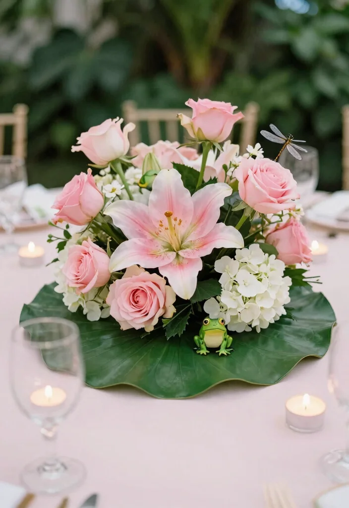 10 Princess and the Frog Centerpiece Ideas for Whimsical Fairytale Decor - 1. Enchanted Lily Pad Centerpiece 1