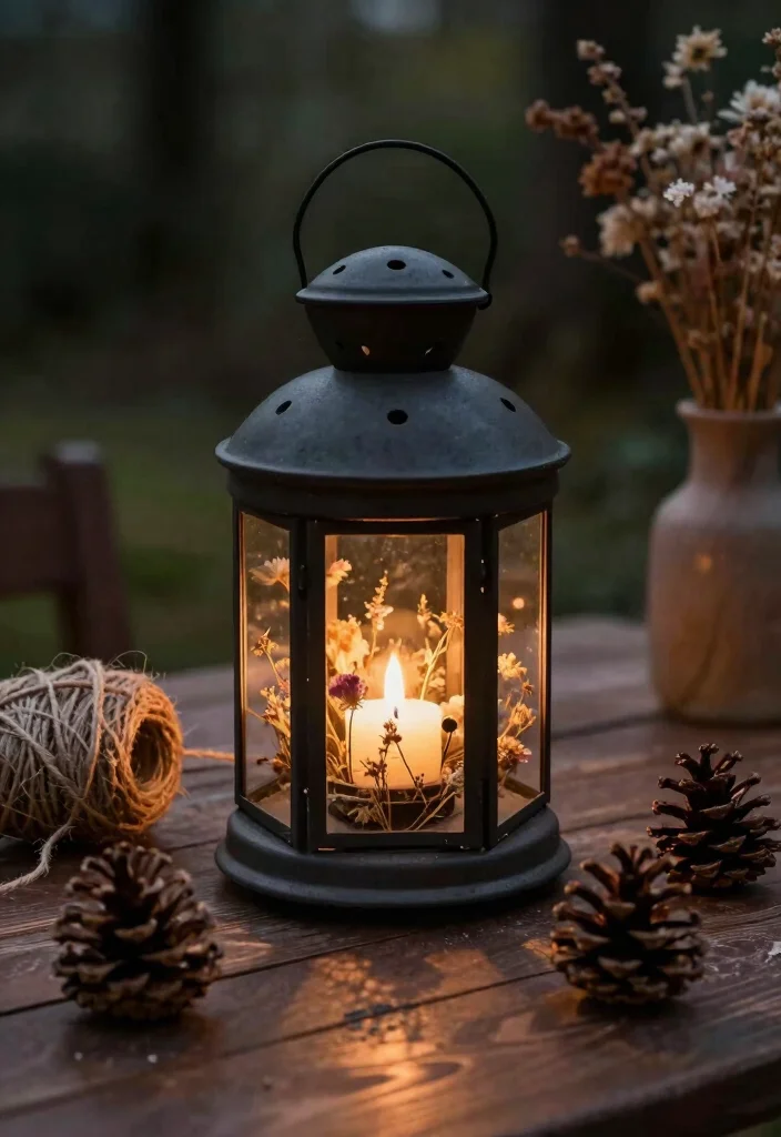 10 Tangled Centerpiece Ideas for Romantic Lantern Inspired Fairytale Decor - 4. Lanterns with Dried Flowers 1