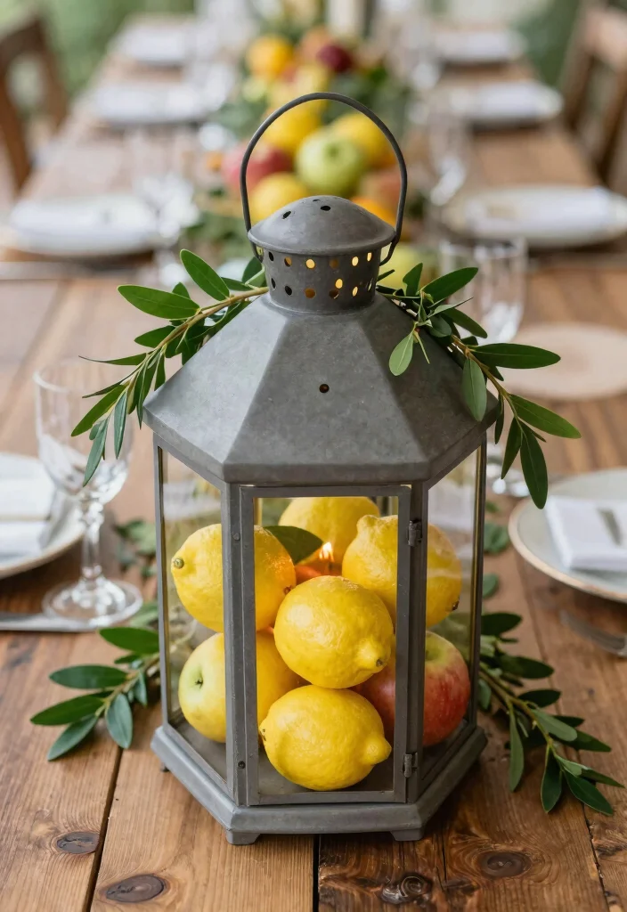 10 Tangled Centerpiece Ideas for Romantic Lantern Inspired Fairytale Decor - 7. Lanterns with Seasonal Fruits 1