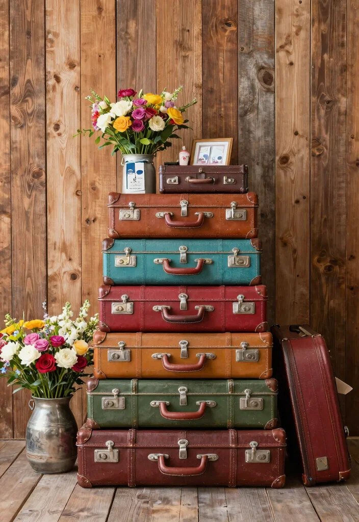 10 Valentine Backdrop Ideas for Sweet Romantic Party or Photoshoot Decor - 9. Vintage Suitcase Display 1