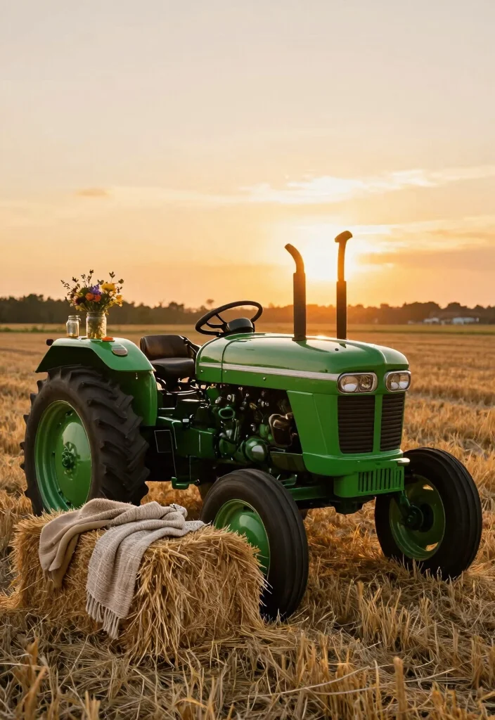 10 Wedding Anniversary Backdrop Ideas for Elegant Celebration Photos - 2. Vintage Tractor and Hay Bales 1