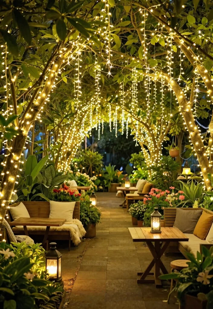 10 Wedding Anniversary Backdrop Ideas for Elegant Celebration Photos - 3. Enchanted Garden with Twinkling Lights 1