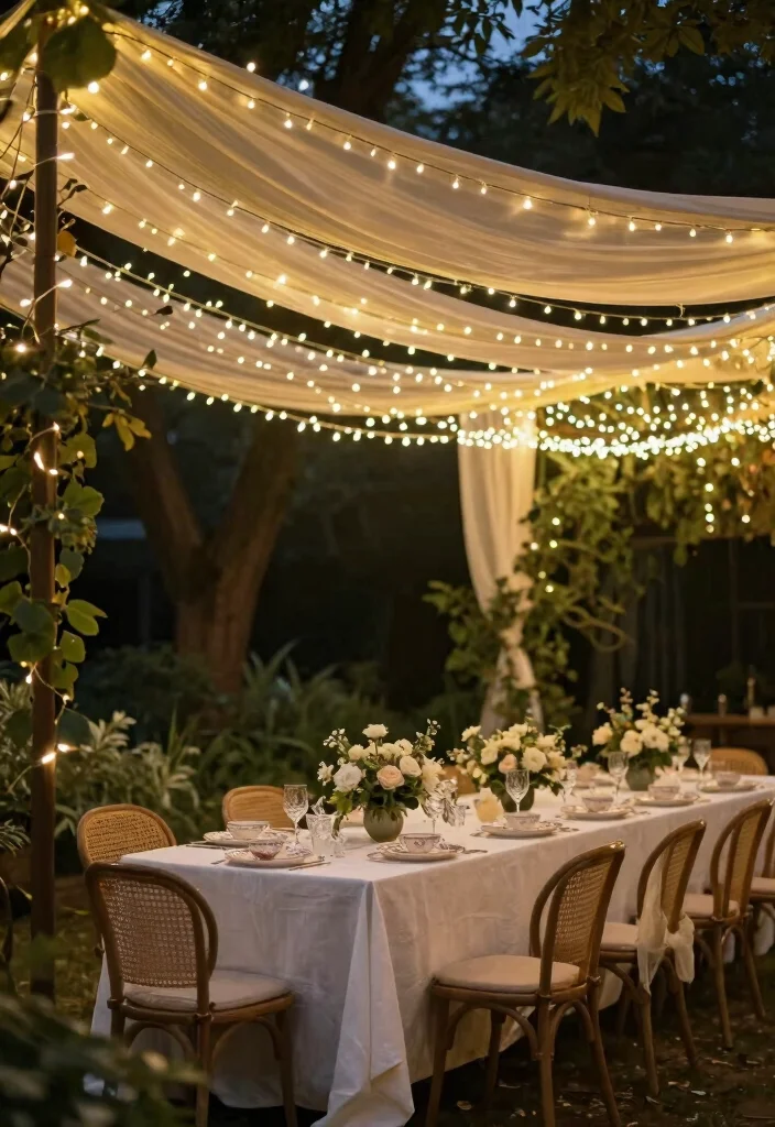 10 Wedding Anniversary Backdrop Ideas for Elegant Celebration Photos - 6. String Light Canopy Overhead 1