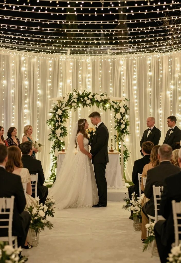 10 Winter Wedding Lighting Ideas for Magical Soft and Romantic Glow - 10. String Lights as Backdrops 1