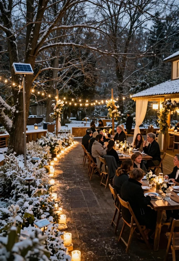 10 Winter Wedding Lighting Ideas for Magical Soft and Romantic Glow - 9. Eco-friendly Solar Lights 1