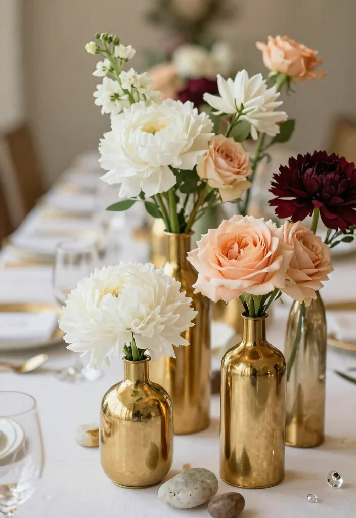 12 50th Anniversary Centerpiece Ideas for Elegant Golden Celebration Style - 5. Elegant Gold Vases 1