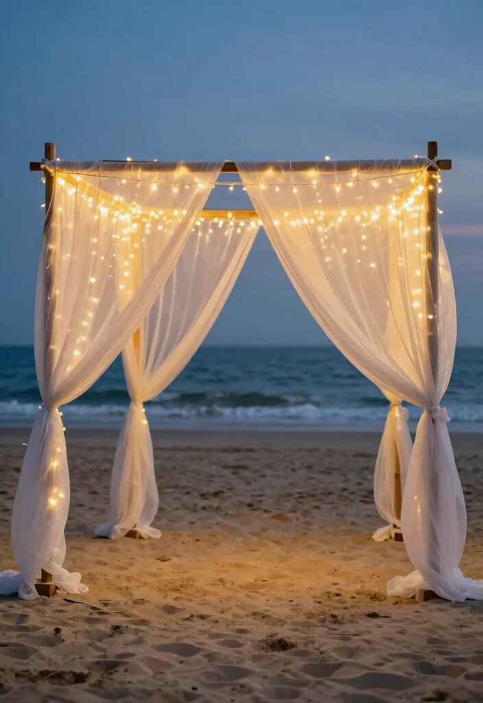 12 Beach Wedding Backdrop Ideas for Breezy Romantic Coastal Vibes - 11. Lighted Canopy 1