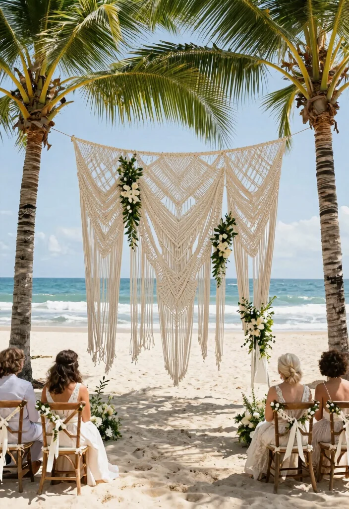 12 Beach Wedding Backdrop Ideas for Breezy Romantic Coastal Vibes - 3. Bohemian Macrame Magic 1