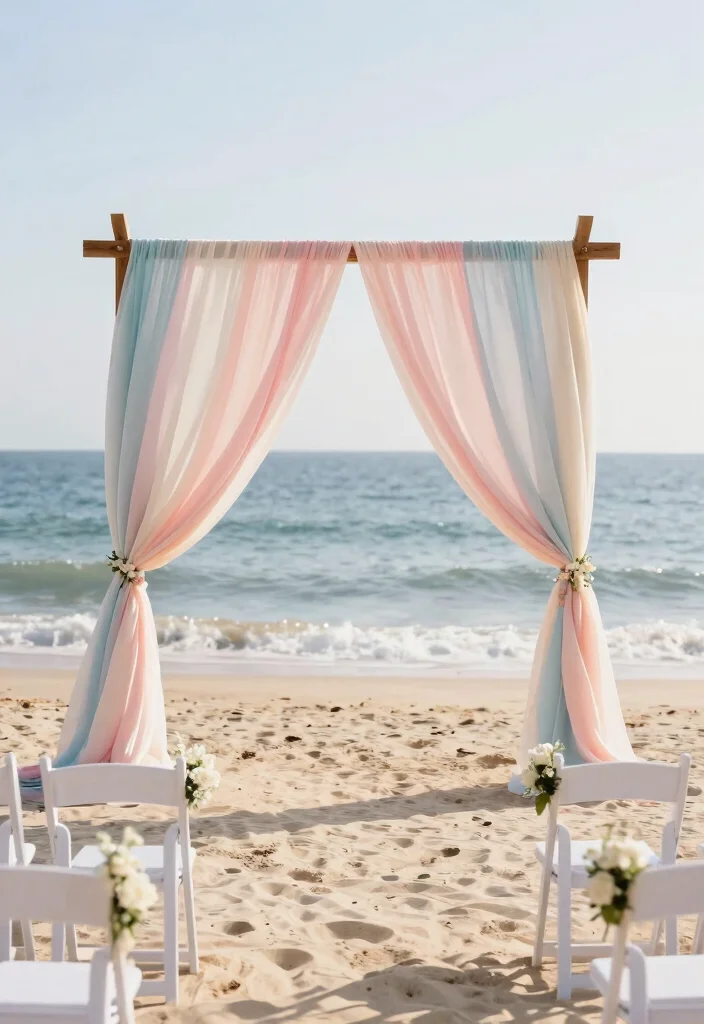 12 Beach Wedding Backdrop Ideas for Breezy Romantic Coastal Vibes - 5. Elegant Fabric Draping 1