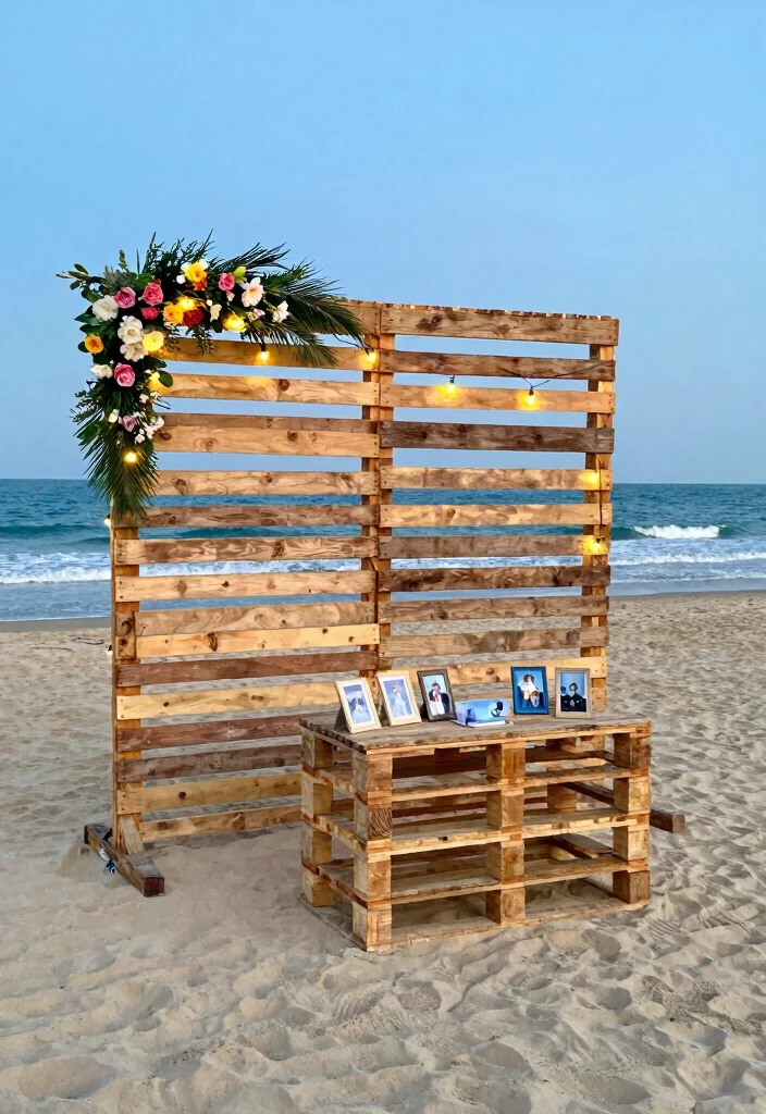 12 Beach Wedding Backdrop Ideas for Breezy Romantic Coastal Vibes - 6. Rustic Wooden Pallet Wall 1