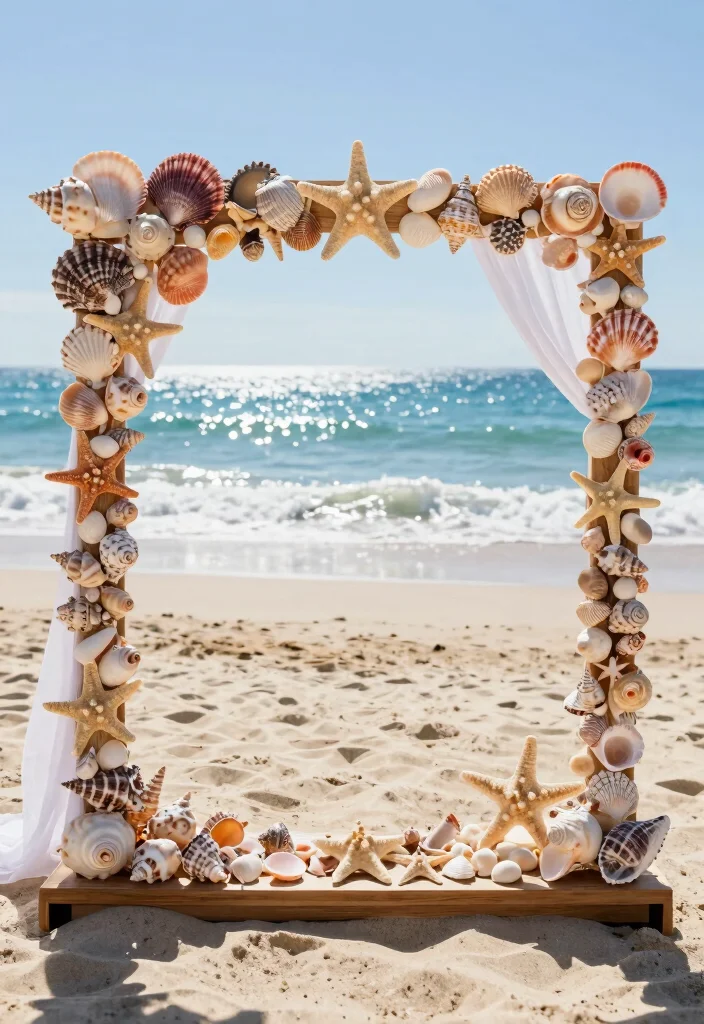 12 Beach Wedding Backdrop Ideas for Breezy Romantic Coastal Vibes - 8. Seashell and Starfish Decor 1