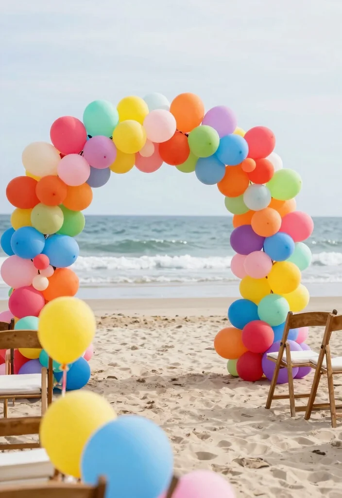 12 Beach Wedding Backdrop Ideas for Breezy Romantic Coastal Vibes - 9. Artistic Balloon Arch 1