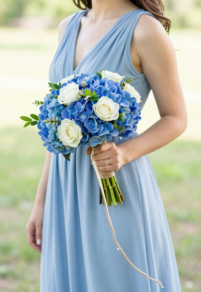 12 Blue Prom Bouquet Ideas for Cool Chic and Trendy Dance Night Looks - 1. Cobalt Blue Hydrangea Bouquet 1