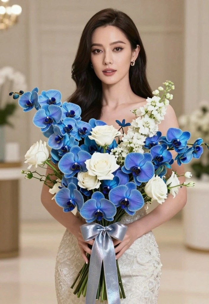 12 Blue Prom Bouquet Ideas for Cool Chic and Trendy Dance Night Looks - 11. Blue Orchid Elegance 1
