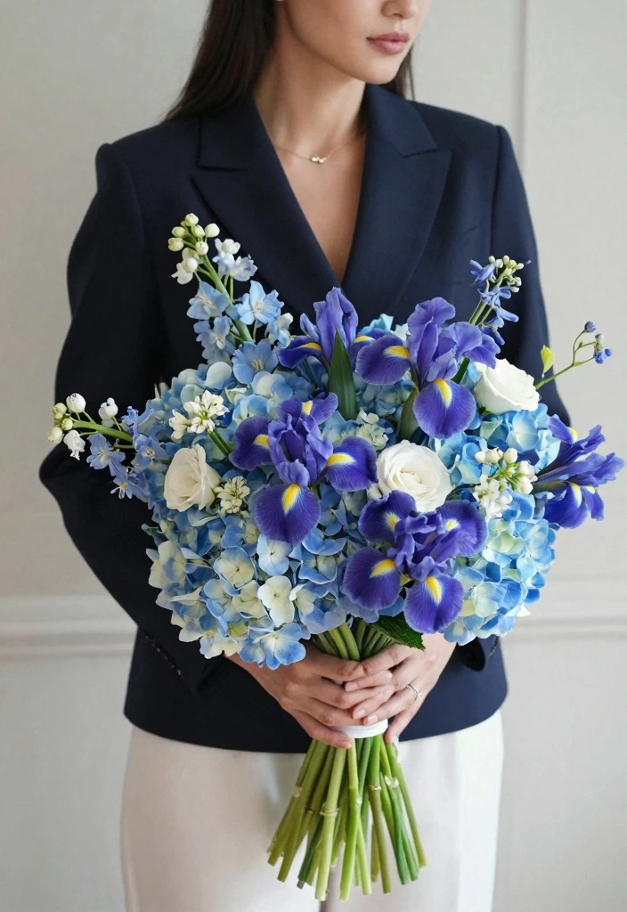 12 Blue Prom Bouquet Ideas for Cool Chic and Trendy Dance Night Looks - 8. Monochrome Blue Tones 1