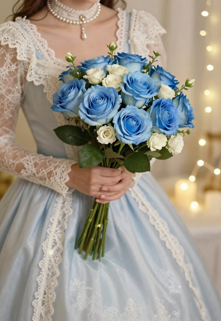12 Blue Prom Bouquet Ideas for Cool Chic and Trendy Dance Night Looks - 9. Vintage Blue Roses Bouquet 1