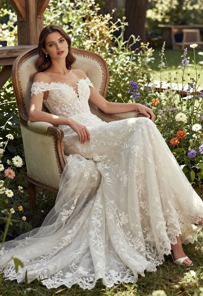 12 Boho Wedding Dress Ideas for Free Spirited Effortless Bridal Vibes - 4. Off-the-Shoulder Bliss 1