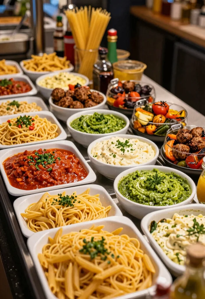12 Cheap Wedding Buffet Ideas for Delicious Affordable Reception Planning - 7. Classic Italian Pasta Bar 1