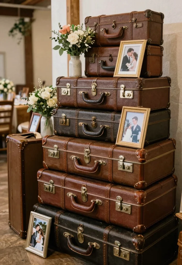 12 Christian Wedding Decoration Ideas for Elegant Sacred Ceremony Style - 7. Vintage Suitcases 1