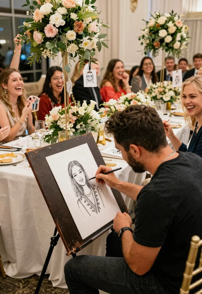 12 Fun Wedding Reception Ideas for Energetic Interactive Celebrations - 10. Live Artist or Caricature Drawing 1