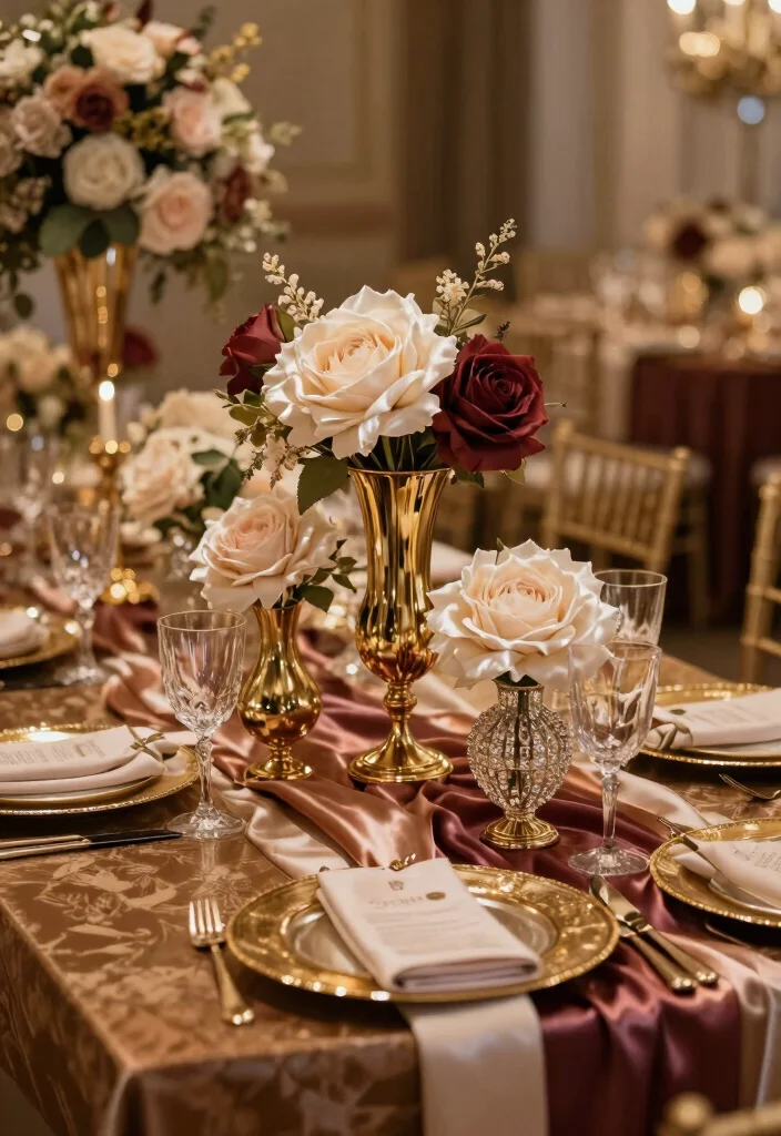 12 Great Gatsby Centerpiece Ideas for Glam Vintage and Art Deco Style - 10. Lavish Silk and Satin 1