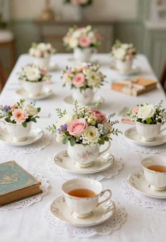 12 Great Gatsby Centerpiece Ideas for Glam Vintage and Art Deco Style - 9. Vintage Tea Party Settings 1