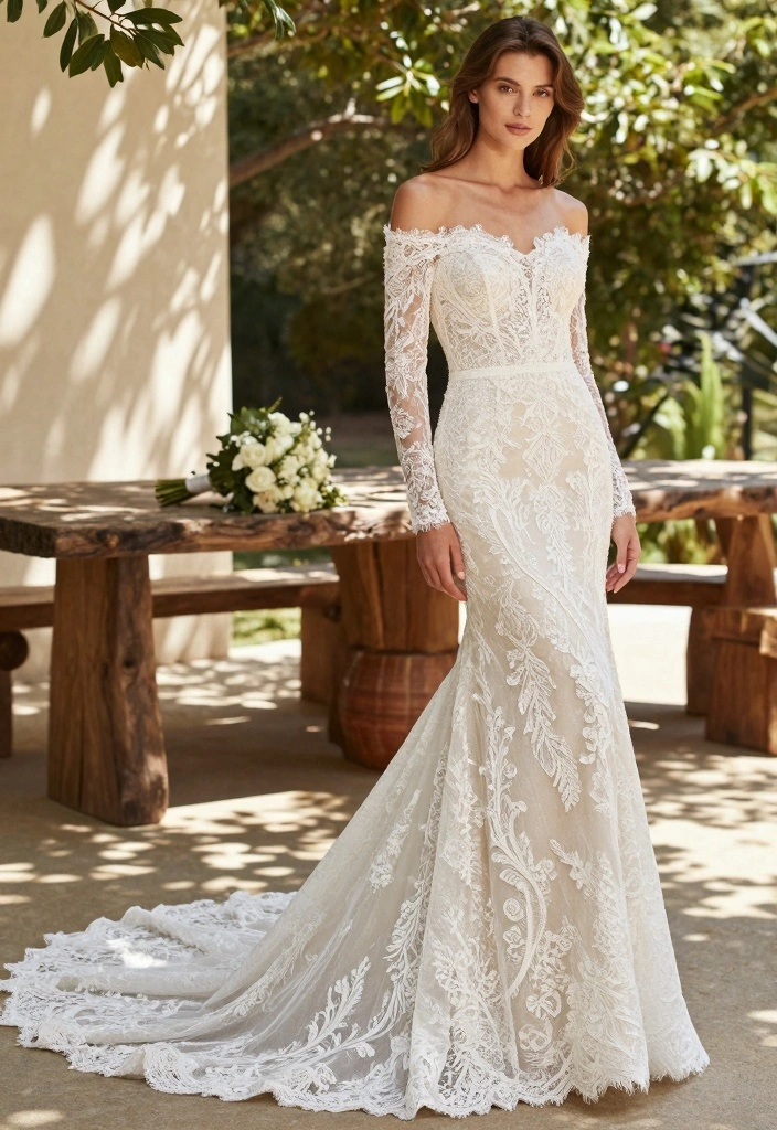 12 Lace Wedding Dress Inspiration for Romantic Classic Bridal Style - 3. Off-Shoulder Lace Elegance 1