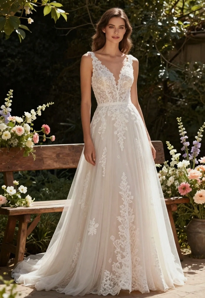 12 Lace Wedding Dress Inspiration for Romantic Classic Bridal Style - 5. Lace Overlay with Tulle 1