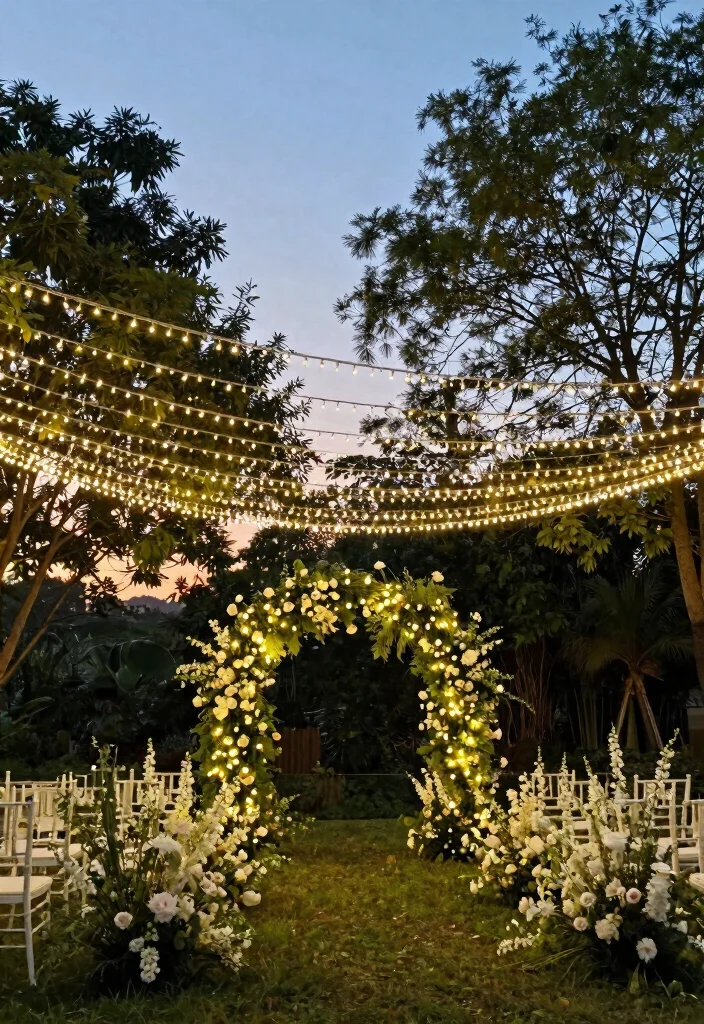 12 Light Blue Wedding Backdrop Ideas for Soft Romantic Decor Themes - 11. Twinkle Light Backdrop 1