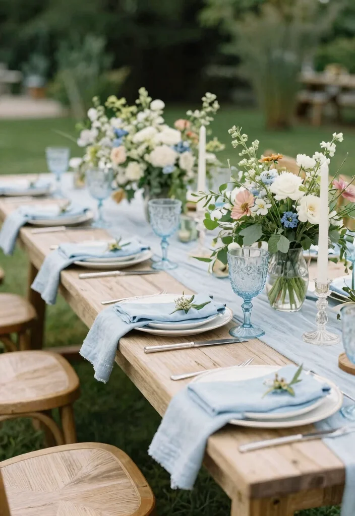 12 Light Blue Wedding Backdrop Ideas for Soft Romantic Decor Themes - 12. Light Blue Tableau Setup 1