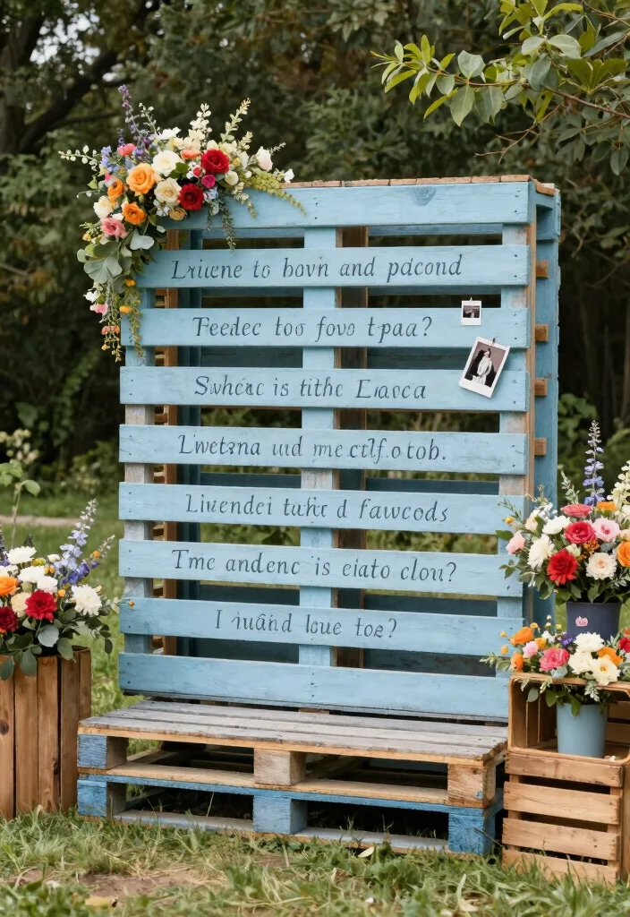 12 Light Blue Wedding Backdrop Ideas for Soft Romantic Decor Themes - 6. Rustic Wooden Pallets 1
