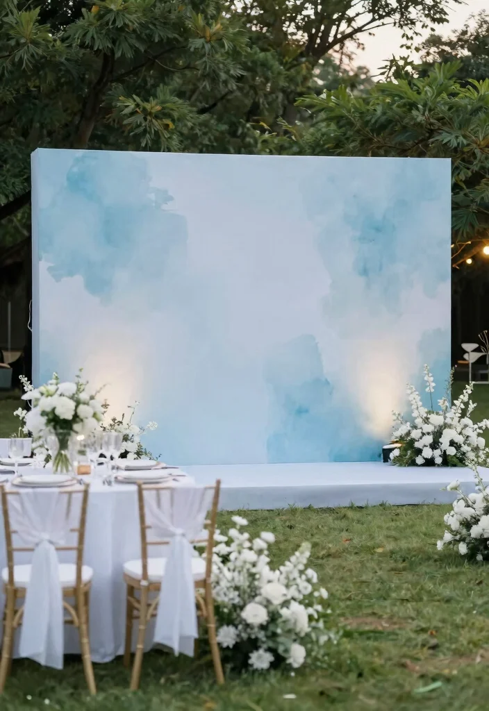 12 Light Blue Wedding Backdrop Ideas for Soft Romantic Decor Themes - 8. Light Blue Color Wash 1
