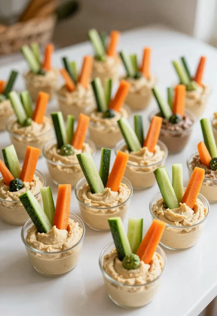 12 Low Cost Wedding Appetizer Ideas for Affordable Tasty Party Snacks - 7. Hummus and Veggie Cups 1