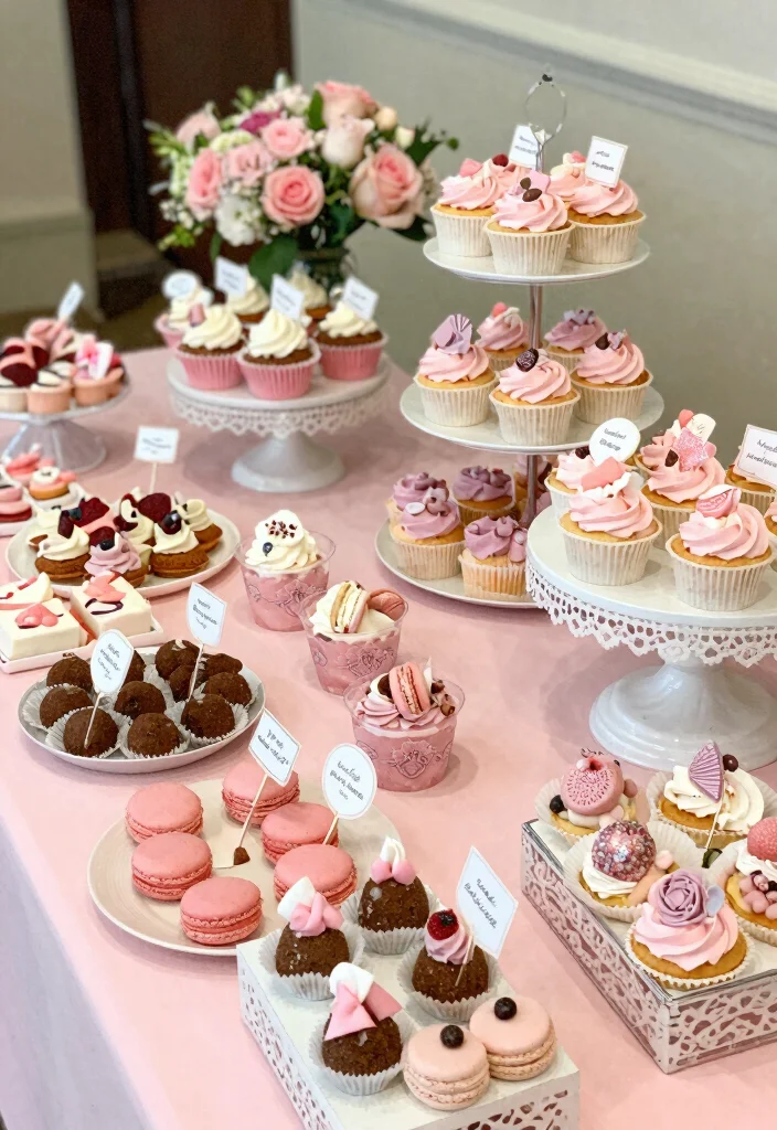 12 Pink Bridal Shower Ideas for Cute Elegant and On Theme Decor - 11. Pink Dessert Table 1