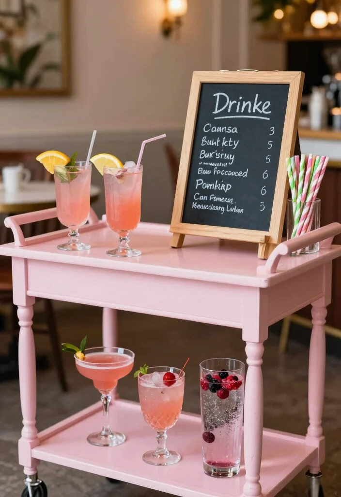 12 Pink Bridal Shower Ideas for Cute Elegant and On Theme Decor - 3. Sweet Pink Cocktail Station 1
