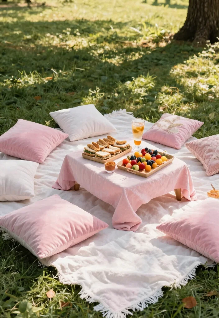 12 Pink Bridal Shower Ideas for Cute Elegant and On Theme Decor - 9. Cozy Pink Picnic Corner 1