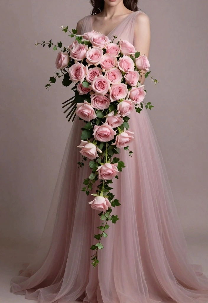12 Pink Prom Bouquet Ideas for Soft Sweet and Ultra Feminine Style - 10. Soft Cascading Bouquets 1