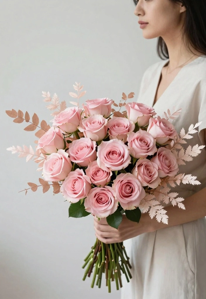 12 Pink Prom Bouquet Ideas for Soft Sweet and Ultra Feminine Style - 11. Structured Bouquet with Foliage 1