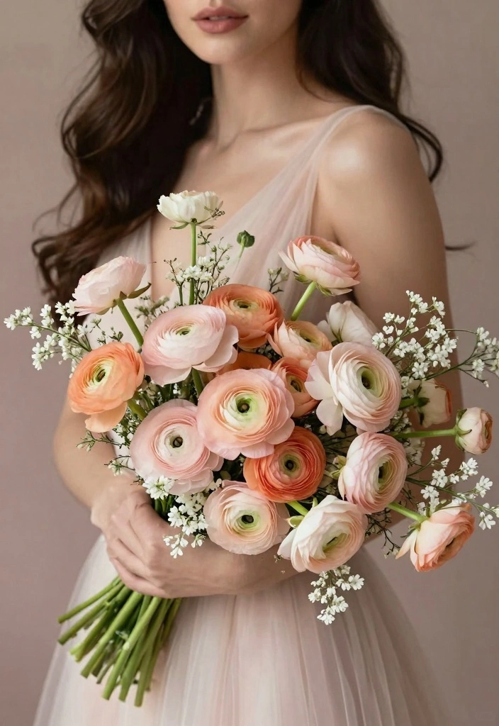 12 Pink Prom Bouquet Ideas for Soft Sweet and Ultra Feminine Style - 4. Soft Elegance with Ranunculus 1
