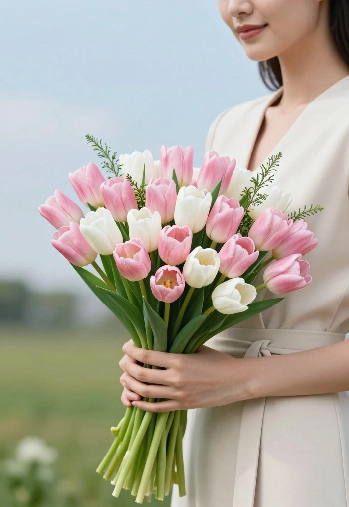 12 Pink Prom Bouquet Ideas for Soft Sweet and Ultra Feminine Style - 5. Romantic Tones with Tulips 1