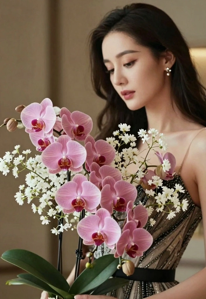 12 Pink Prom Bouquet Ideas for Soft Sweet and Ultra Feminine Style - 9. Elegant Orchid Arrangement 1