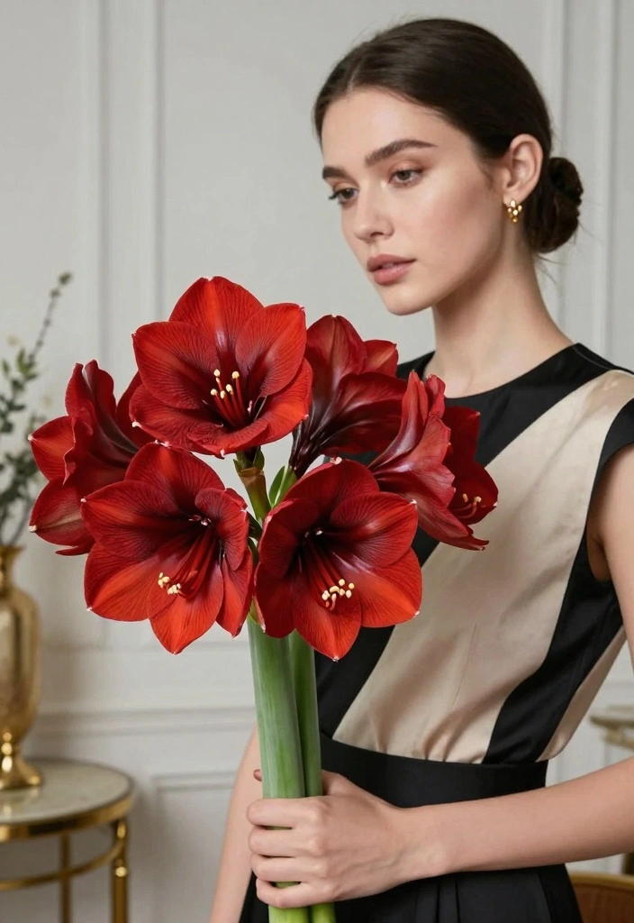 12 Red Prom Bouquet Ideas for Bold Elegance and Photo Perfect Style - 11. Exotic Red Amaryllis Blooms 1