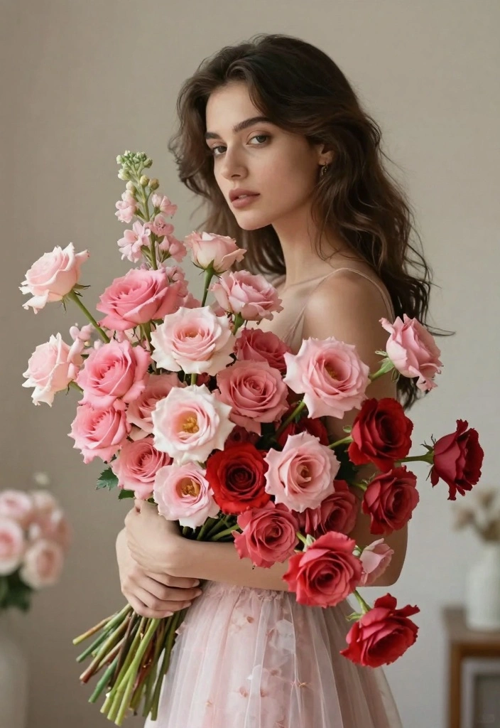 12 Red Prom Bouquet Ideas for Bold Elegance and Photo Perfect Style - 12. Dreamy Ombre Red Floral Arrangement 1